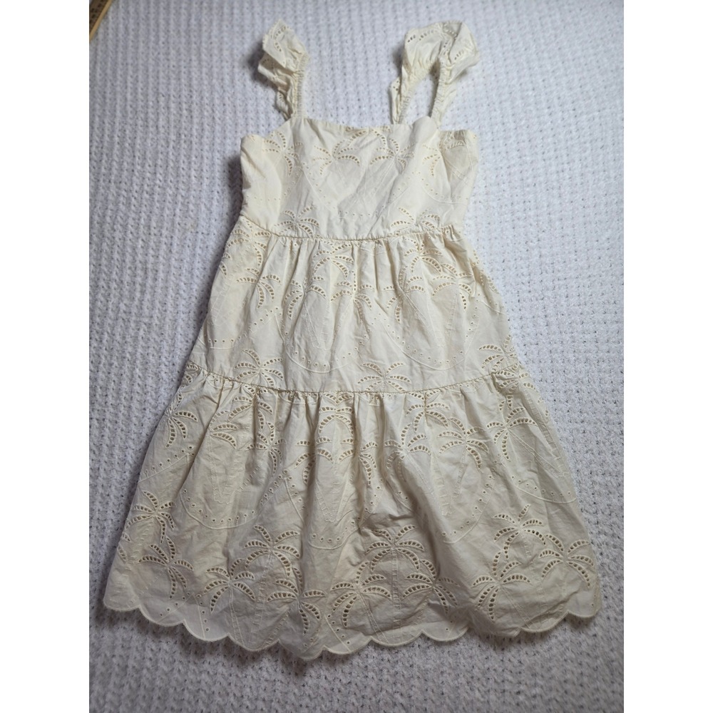Chelsea & Violet Girls Cream Palm Tree Eyelet Smocked Tiered‎ Dress Size M 10/12